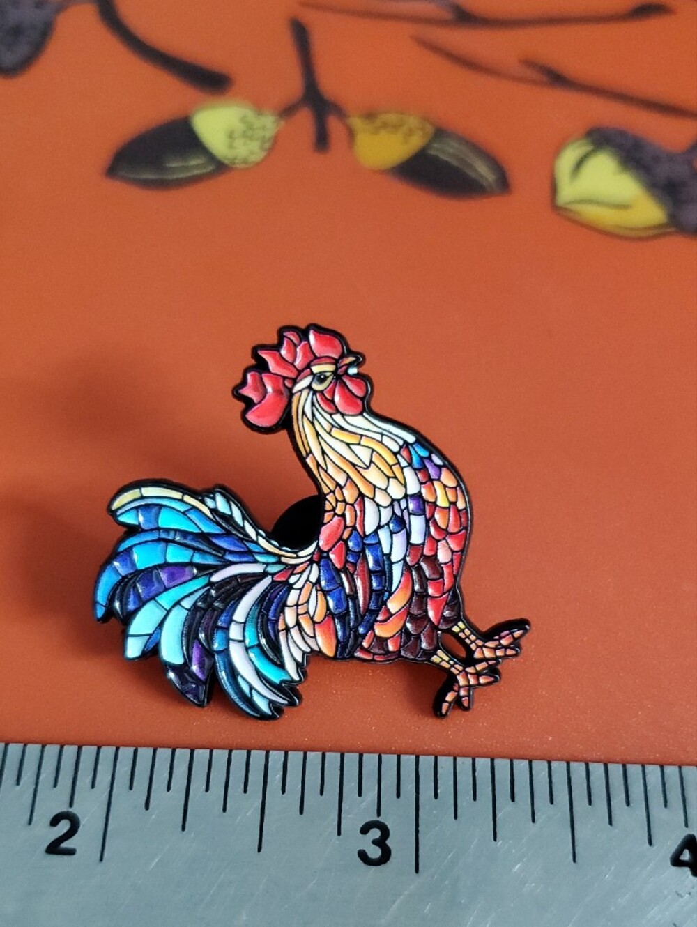 Colorful Rooster Bird Pin - Multicolor Accessory - Picture 2 of 5